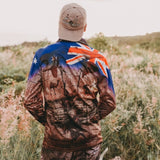 Load image into Gallery viewer, Adult Long Sleeve Fishing Shirt Zip Pocket - My Country Australia - Design Works Apparel - Create Your Vibe Outdoors sun protection